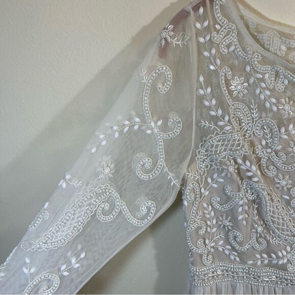 BHLDN Anthropologie Sinclair Beaded Long Sleeve Wedding Dress 14 - Picture 6 of 16